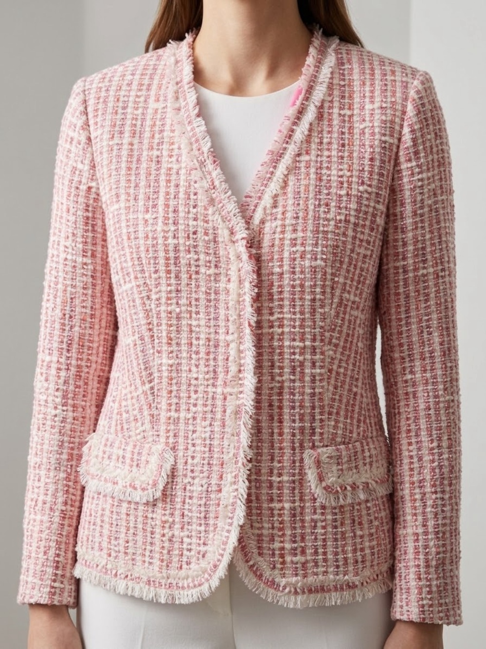 WDNY Tweed Blazer Pink & White Size 4 New